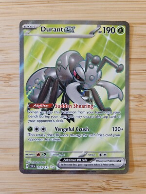 durant ex pokemon card price SV08: Surging Sparks Ultra Rare Holofoil 215/191 NM WPN registered. Durant ex 215/191 Surging Sparks