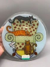 Peggy Karr Cats Art Glass Plate Signed