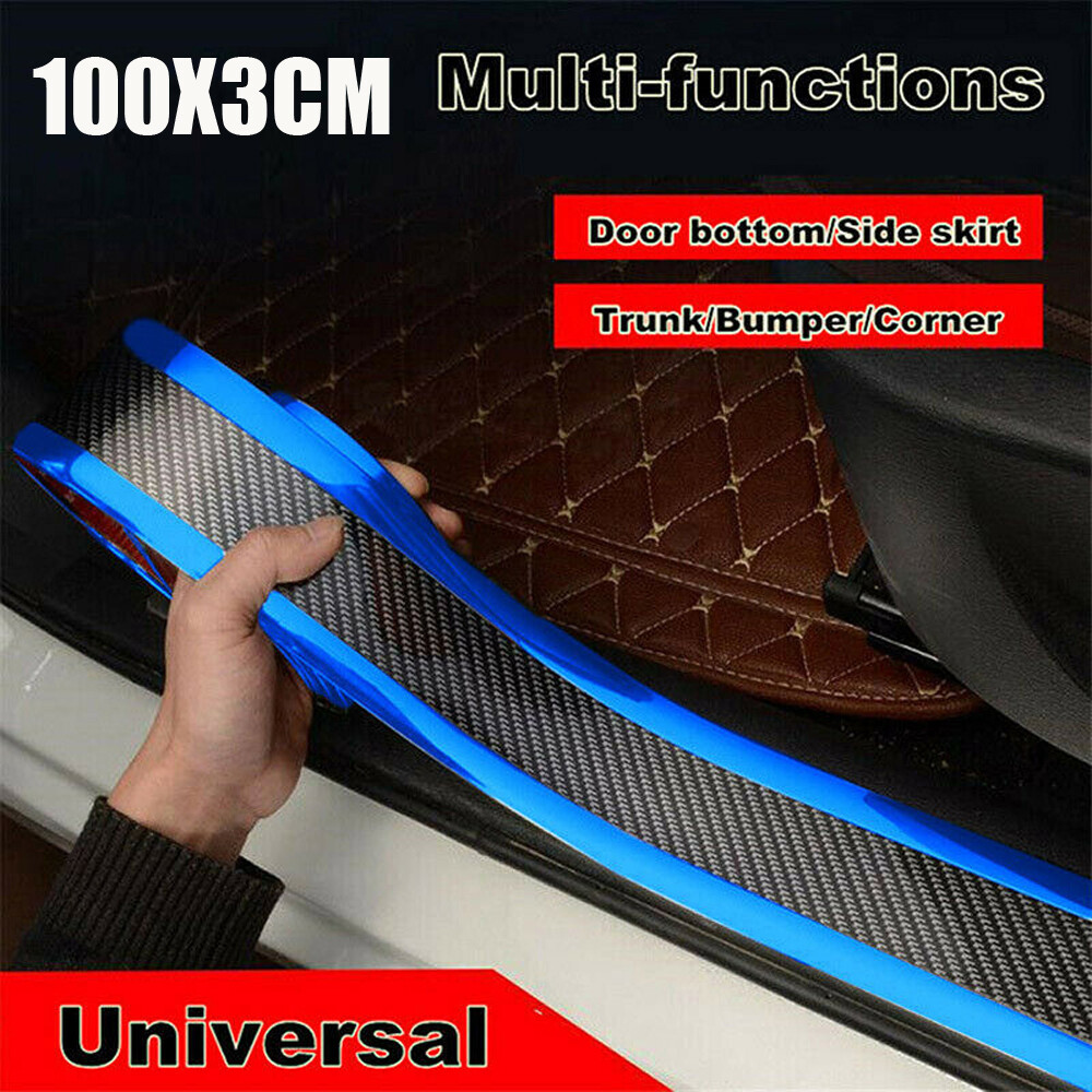 Carbon Fiber Blue Car Door Sill Protector Anti-Scratch Cover Strip