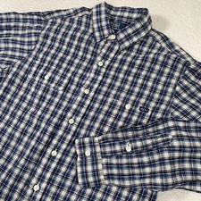 Polo Ralph Lauren Shirt Mens Medium Navy Linen Blend Plaid Button Up Long Sleeve