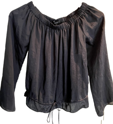 Theory Odettah Off-the-Shoulder Tie Waist Crepe Top Black Size Petite