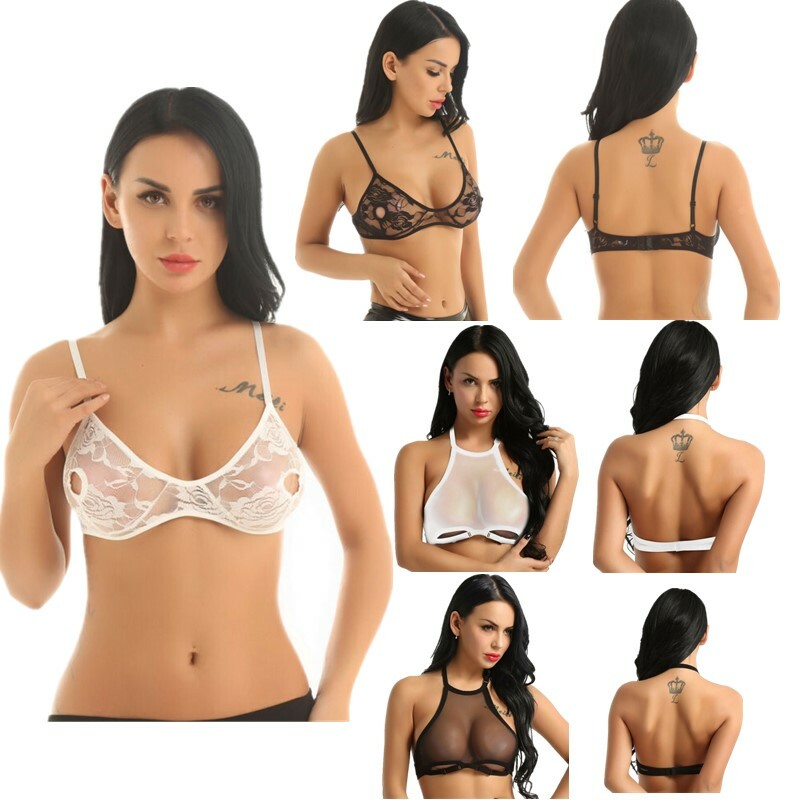 Women See Through Mesh Bralette Lace Floral Unlined Bra Top Backless Tank  Tops