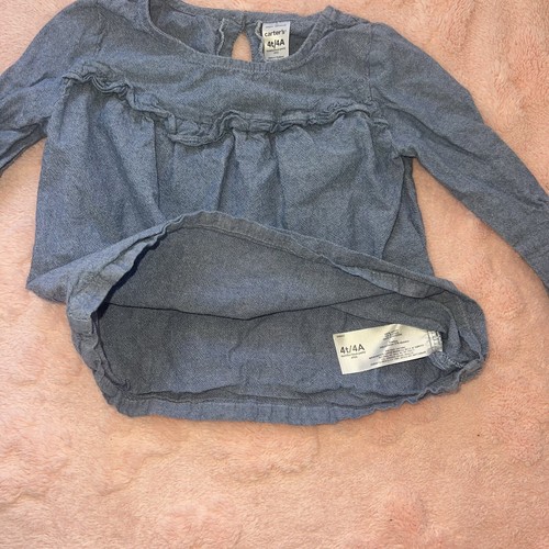 Carter’s Girls Size 4T 4A Blue Denim Long Sleeve Casual School Play Shirt Top - Picture 5 of 8