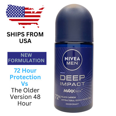 2 x Nivea Men Deep Black Carbon 72hr Roll-On Deodorant 50ml ( Ships From USA)