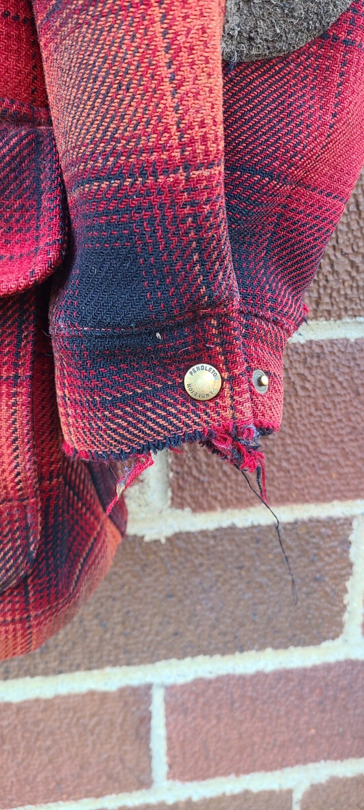 Pendleton Distressed Wool Red Orange Plaid Lumber… - image 13