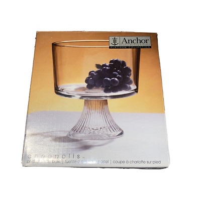 Anchor Hocking Wexford Trifle/Fruit Bowl Clear Glass With Original Box SEE!