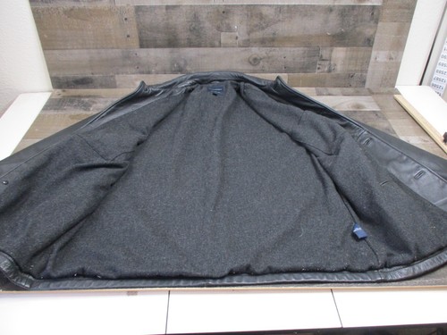 Brooks Brothers Leather Jacket Men Large Black Car Coat Wool Lined Collared Soft - Picture 6 of 13