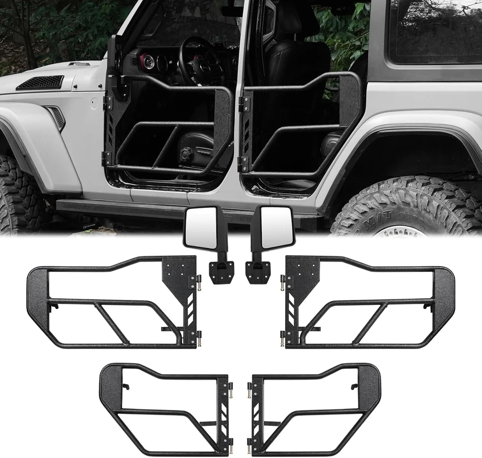 4Pcs Steel Tubular Half Doors + Rear View Mirrors Fit For 18-25 Jeep Wrangler JL - Изображение 3 из 4