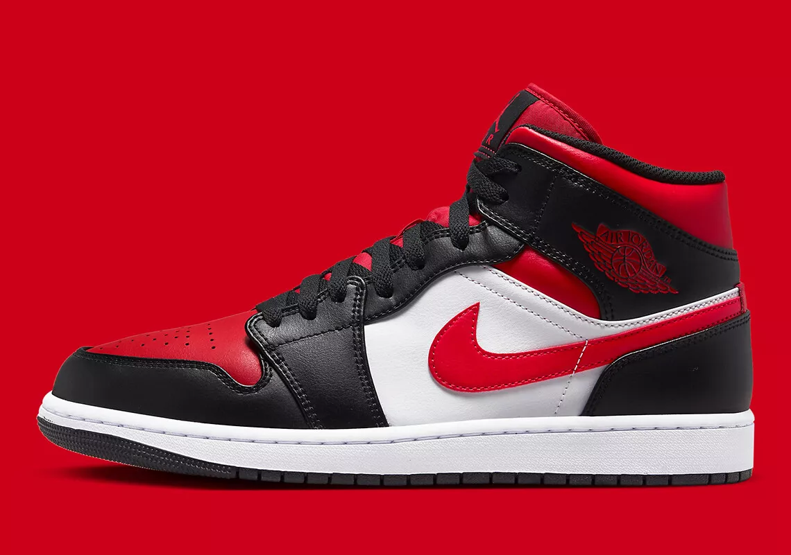 Nike Air Jordan 1 Retro Mid Black Fire Red Bred Toe White 554724