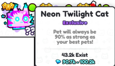 Neon Twilight Cat Pet Exclusive on Pet Sim Simulator 99 on Roblox game