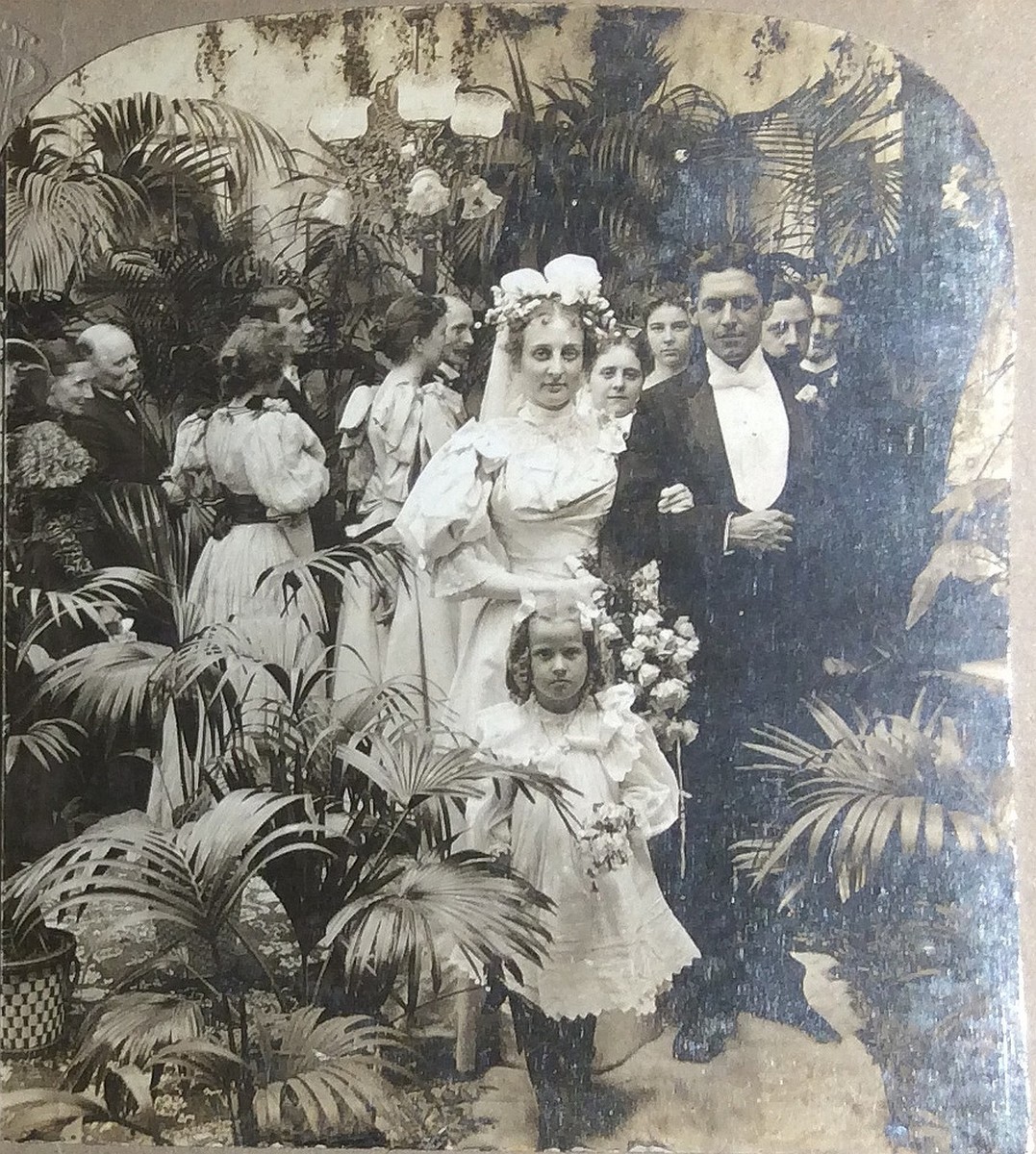1898 THE WEDDING MARCH # 3276 Universal Photo Art Stereoview Card
