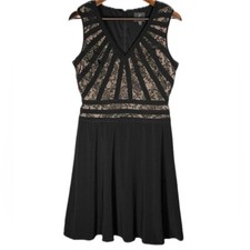 Adrianna Papell Fit & Flare Dress Women Size14 Black Stretch Sleeveless Back Zip