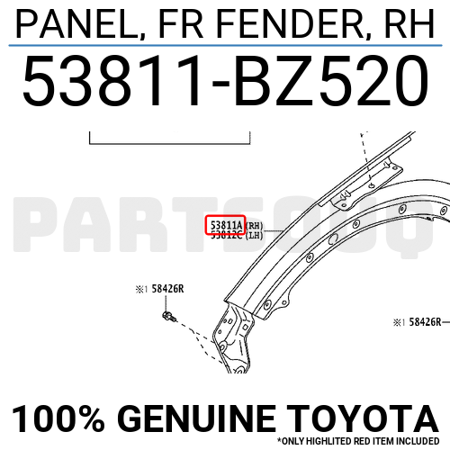 53811BZ520 Genuine Toyota PANEL, FR FENDER, RH 53811-BZ520 | eBay