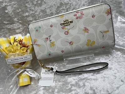 COACH C8695 Long Zip Around Wallet Signature Canvas&Leather Floral