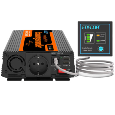 Convertisseur 12V 220V EDECOA 1200W - Onde Sinusoïdale Modifiée | Écran LCD, Câbles Inclus