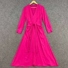 MNG Dress Womens Small Pink Long Sleeve V-Neck Midi Party Event 17902