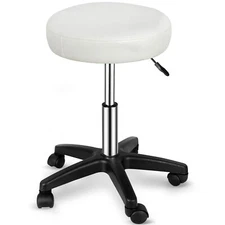 Rolling Stool Round PU Leather Salon Stool Chair Adjustable with Wheels White
