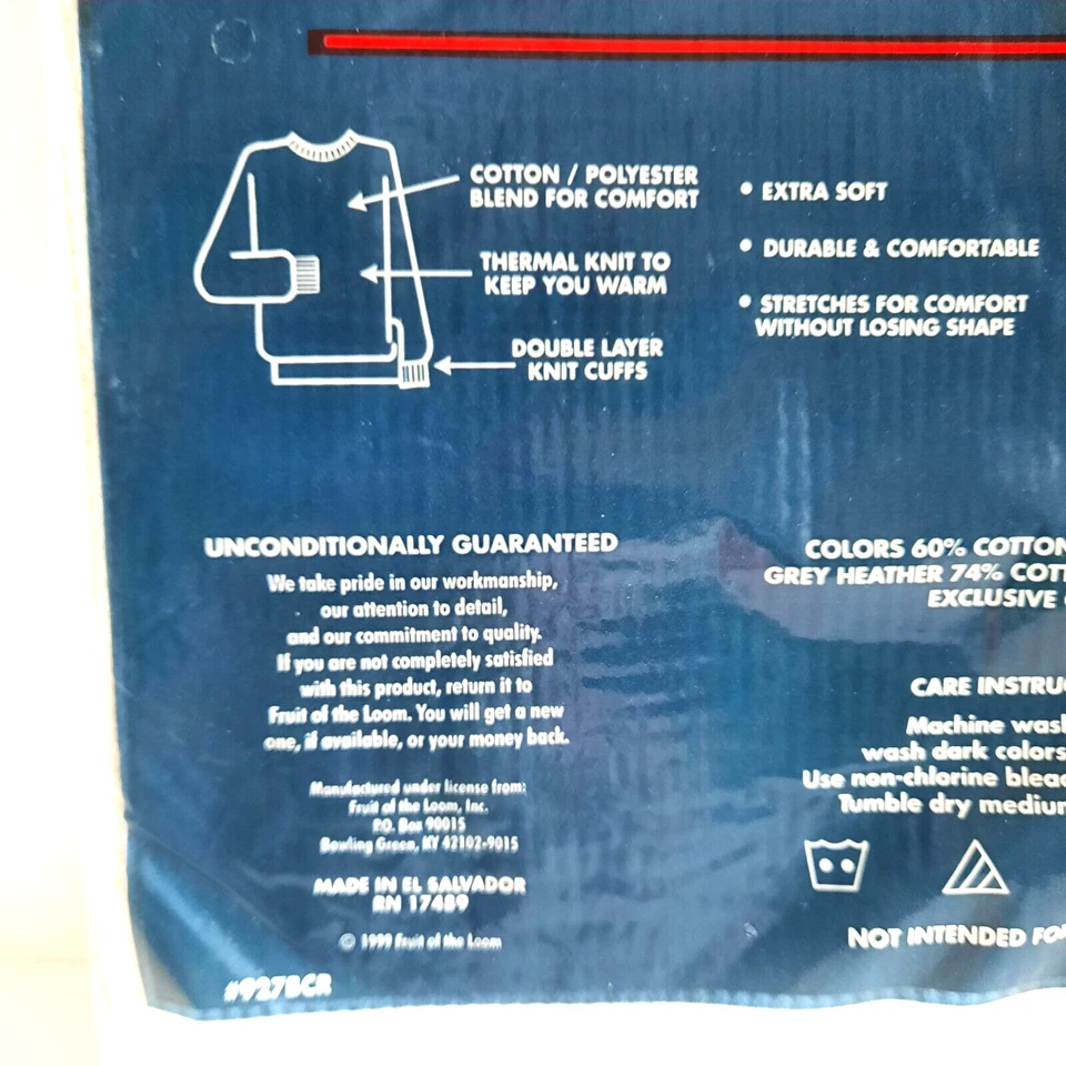 Camisa térmica vintage masculina Fruit of the Loom pequena 6-8 longa John Top anos 90 nova na caixa - Imagem 3 de 4