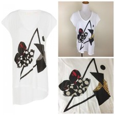 SASS & BIDE LYDA VEGA Womens sz XXS V Neck Print Embellished Loose Fit Tee Shirt