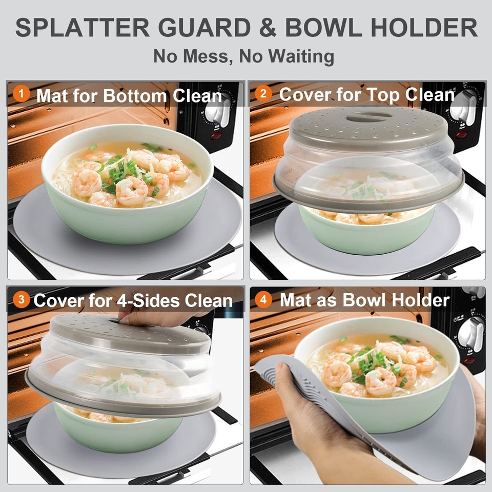 Microwave Place Mat & Food Cover Mat as Bowl Holder, for Splatter