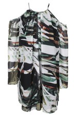 Bar Iii Black Combo Printed Cold-Shoulder Chiffon Shift Dress XS