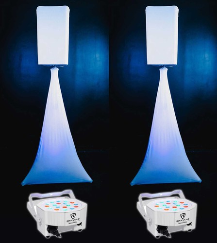 2 Rockville White 12" PA DJ Speaker Covers+Scrims+Stands+Lights 4 Wedding Church - 第 1/12 張圖片