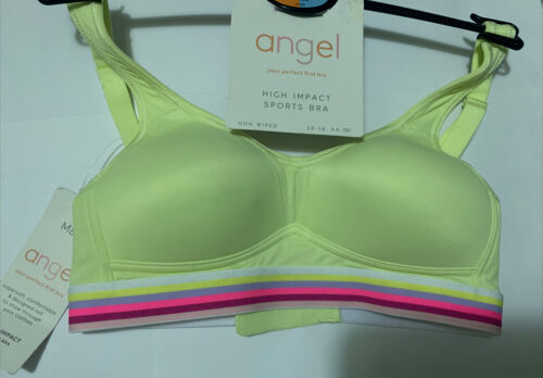 M&S ANGEL SPORTS Girls NON WIRED HIGH IMPACT SPORTS BRA In LIGHT CItrus Size 28A - Picture 1 of 7