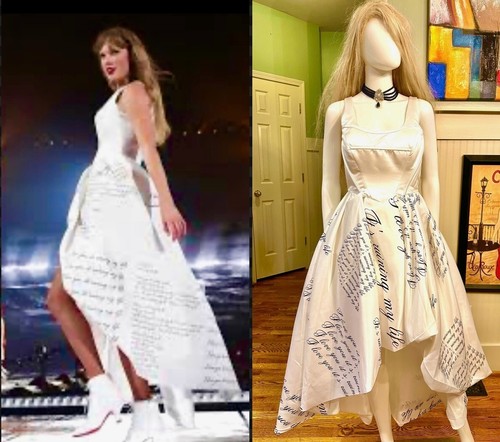 Custom Taylor Swift TTPD White Tortured Poet Costume Era Dress 6 Patch Merch S M - Picture 11 of 24