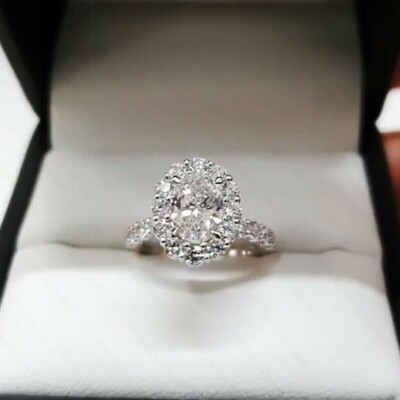 2.2Ctw Oval Cut Moissanite Classic Halo Engagement Ring In 14k White Gold Plated