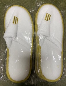 Two Pairs Hotel Slippers - Terry Cloth White with trimmings - NEW