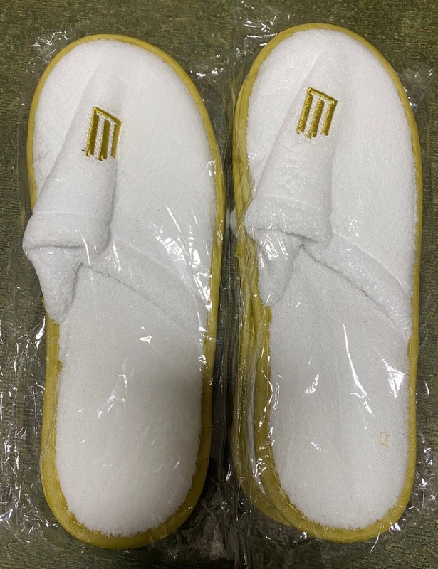 Two Pairs Hotel Slippers - Terry Cloth White with trimmings - NEW