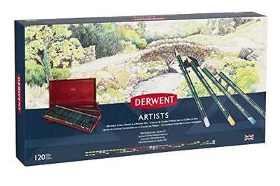 Derwent Artists Colored Pencils  4mm Core  Wooden Box  120 Count (32098)