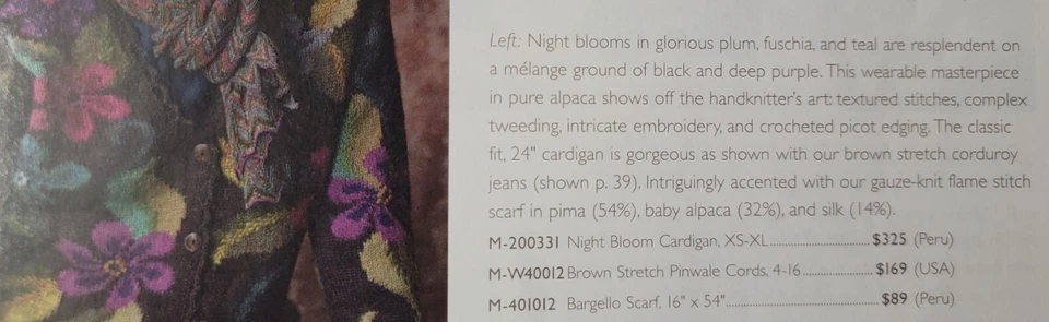 Art knit Peruvian Connection Night Bloom Cardigan floral alpaca XL $325 - Image 3 of 4