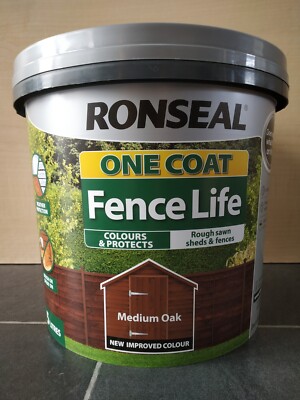 Ronseal One Coat Zaunlebensdauer, Zaunschuppenfarbe 5LTR MEDIUM EICHE, Pinsel oder Sprühen auf