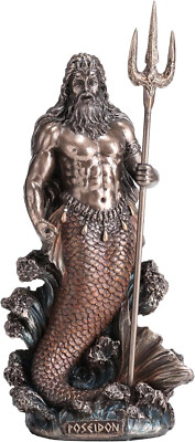 Veronese Design Poseidon Statue Dimensions: 23.5 x 12.5 x 27 cm Poseidon is the Greek god associated with the sea, making him one of the Olympian gods. He is often depicted holding