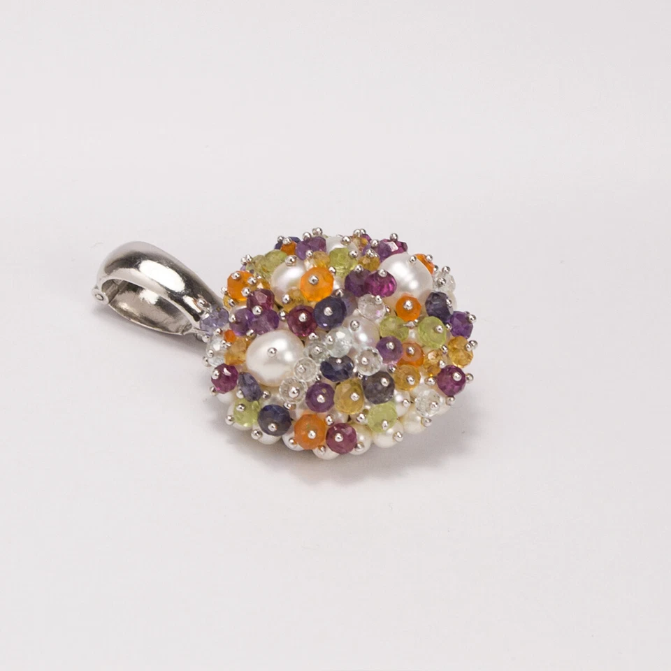 CIONDOLO IN ARGENTO 925 CON PERLE AMETISTA AGATA IOLITE PERIDOTO AGDV 0173 - Immagine 2 di 3