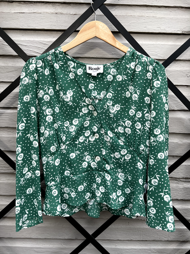 Rouje Paris Green and White Floral Blouse Size 38