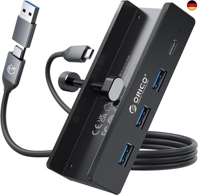 USB Hub, Aluminum USB 3.0 Hub Clip mit 5V Stromversorgungsanschluss, 5Gbps 4 Por