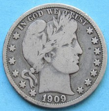 1909-O  LIBERTY HEAD BARBER HALF DOLLAR - VG-F !!! Ships FREE After 1st Item !!!