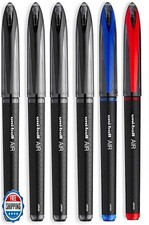 Uni-Ball AIR Micro - 0.5mm Fine Rollerball - Pack of 6 Pens - 4 Black, 1 Blue