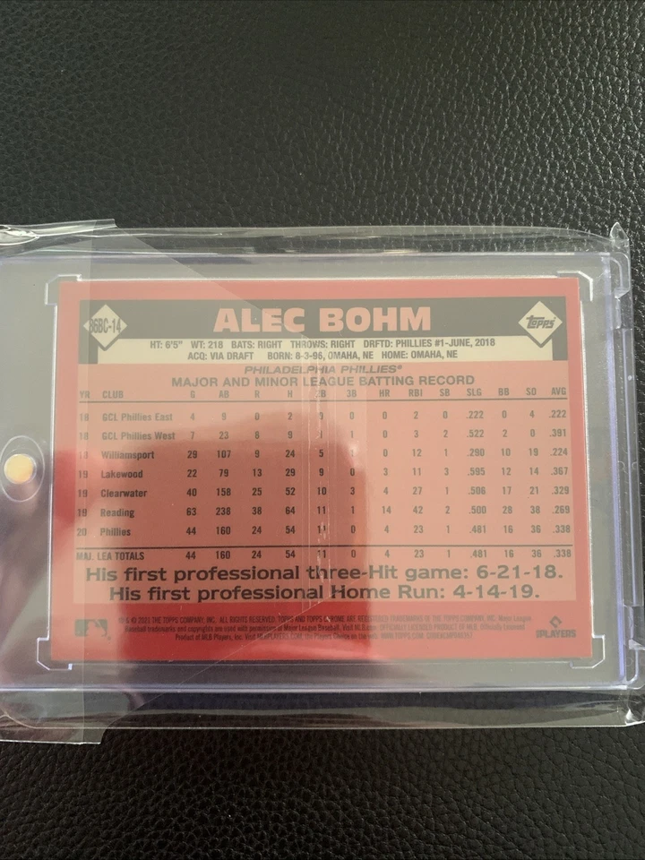 2021 Topps Chrome - 1986 Topps Baseball Alec Bohm #86BC-14 (RC) REFRACTOR ROOKIE - Image 2 of 2