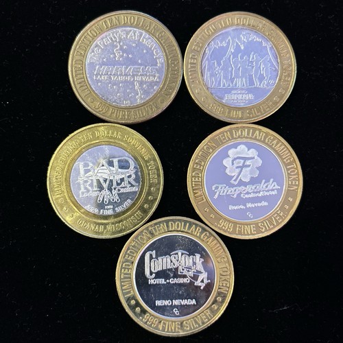 LOT OF 5 Vintage Casino Silver Strikes .999 Silver Gaming Tokens