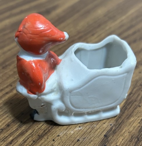 Vintage Weihnachten Napco? Keramik Süßigkeiten Weihnachtsmann Schlitten Mädchen Baum Spaghetti Borte - Bild 3 von 8