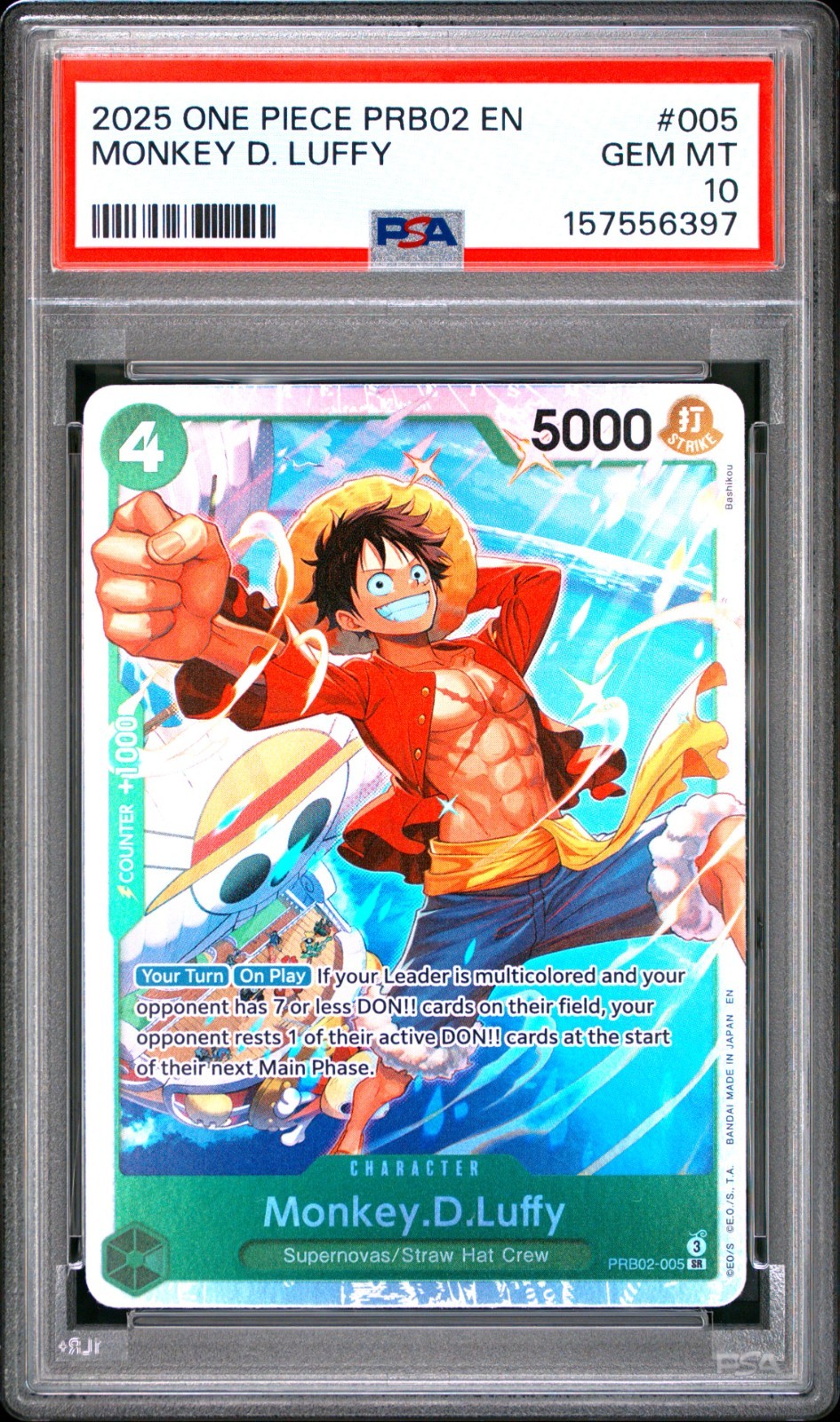 2025 ONE PIECE PRB02-PREMIUM BOOSTER VOL. 2 #005 MONKEY D. LUFFY PSA 10 GEM MINT