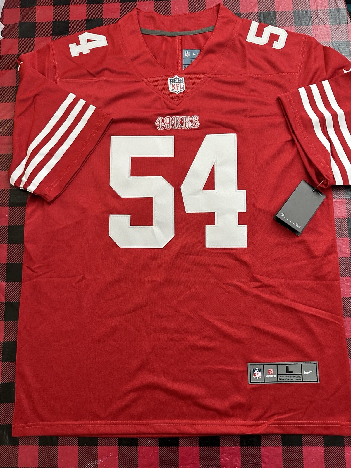 San Francisco 49ers #54 Fred Warner Red stitched Customized Jersey Men’s L New