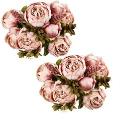 2 PCS Cameo Brown Large Artificial Peony Silk Flower Bouquets Centerpiece Set