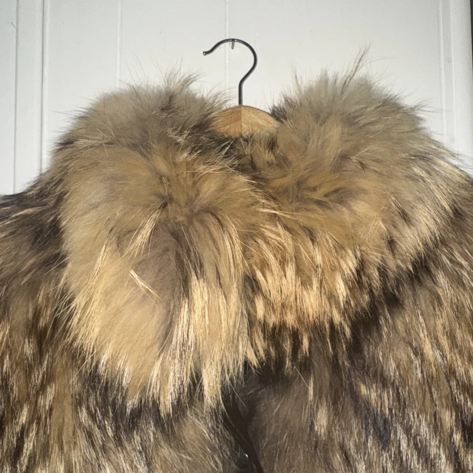 Cuero de cordero real vintage de los 80/piel de mapache de Finlandia ¡Raro!! Hecho en Hong Kong XS Foto 2 de 4