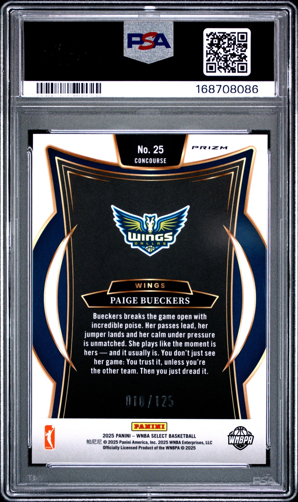 2025 PANINI SELECT WNBA LIGHT BLUE DISCO #25 PAIGE BUECKERS ROOKIE 010/125 PSA 9 view 2