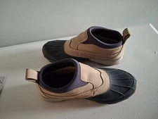 LL Bean Boot  Storm Chaser Women 11 Tan Blue 0AQP304 Slip On  Mud Rain Work Barn