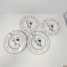 Super Cute NOTCHED APPETIZER WINE 8" PLATES Set of 4 Wine Valley Classics